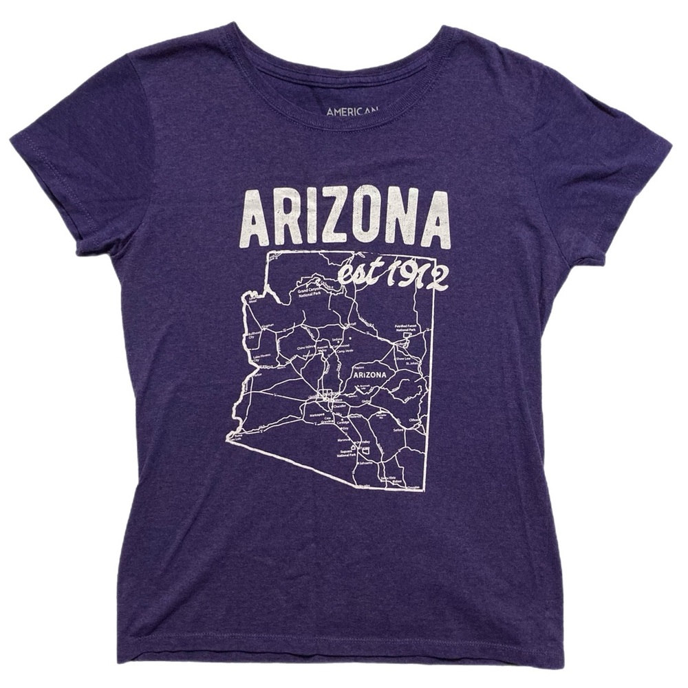 American Crown Arizona Purple SS Medium state map tee EUC 0013
